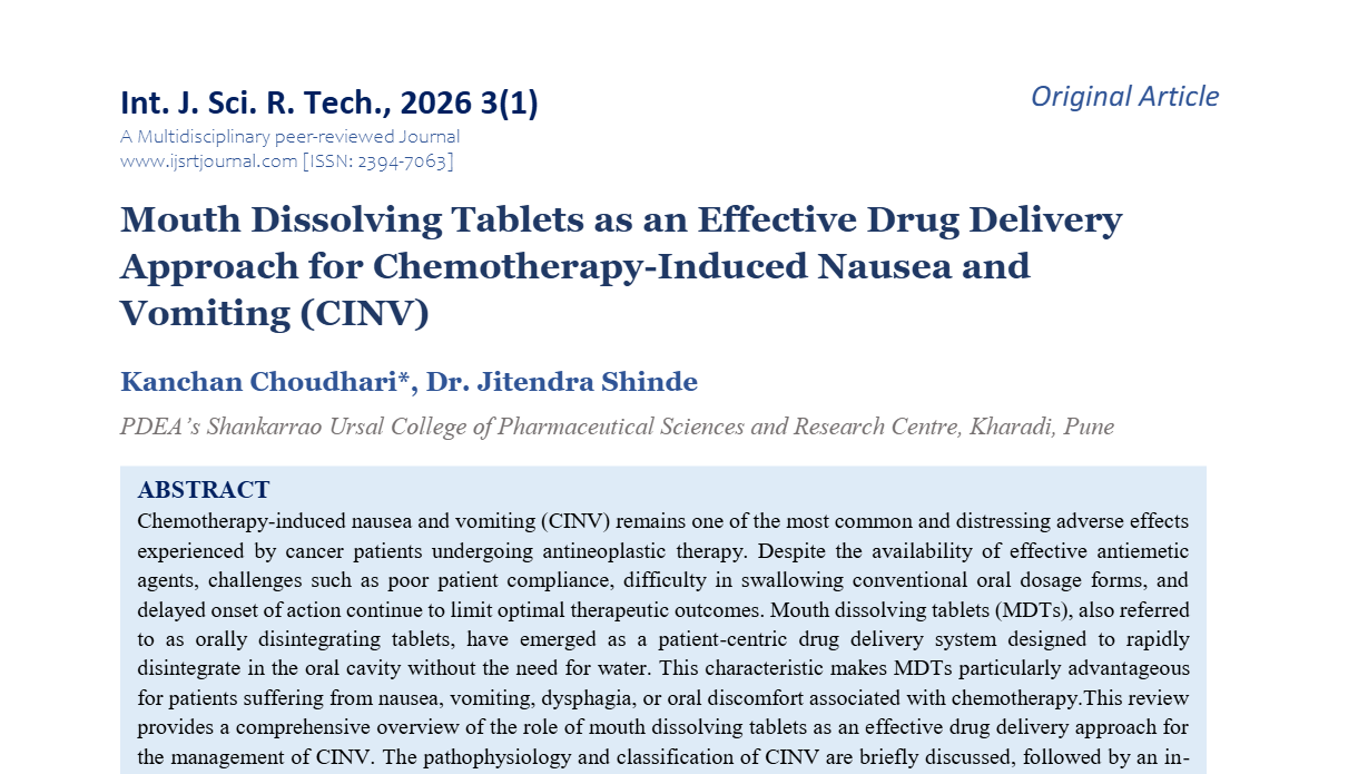 Mouth Dissolving Tablets as an Effective Drug Delivery Approach for Chemotherapy-Induced Nausea and Vomiting (CINV)