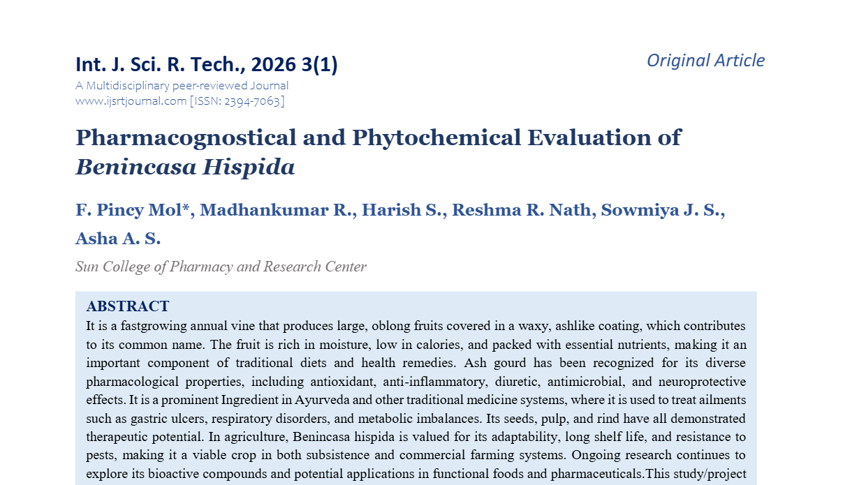 Pharmacognostical and Phytochemical Evaluation of Benincasa Hispida
