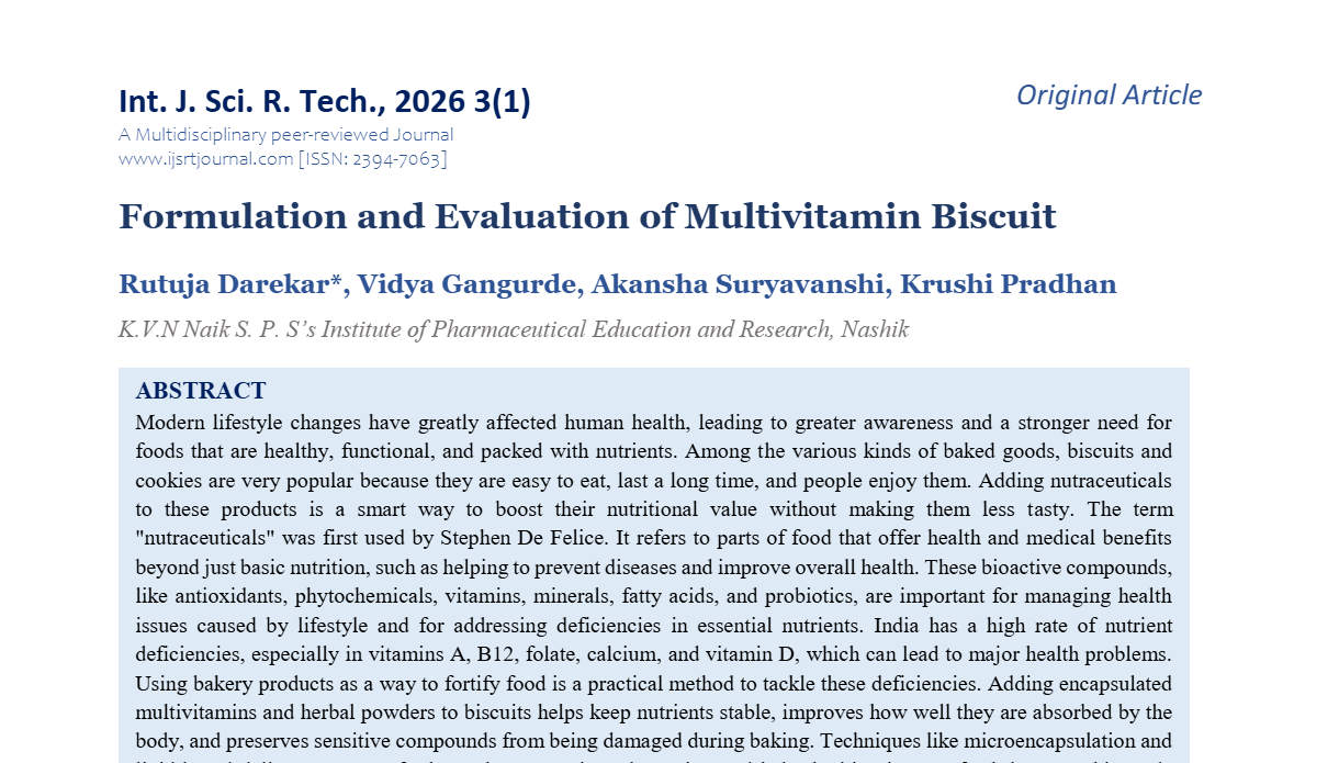 Formulation and Evaluation of Multivitamin Biscuit