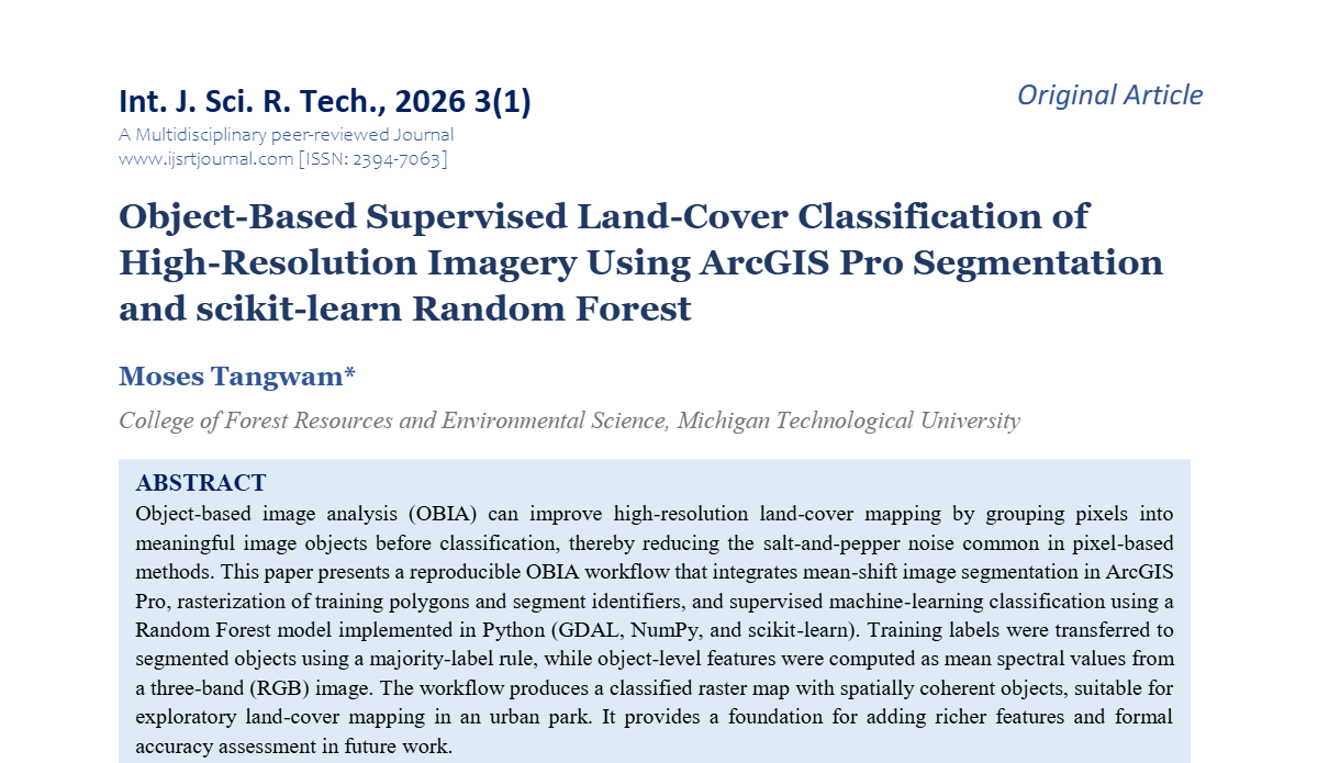 Object-Based Supervised Land-Cover Classification of High-Resolution Imagery Using ArcGIS Pro Segmentation and scikit-learn Random Forest