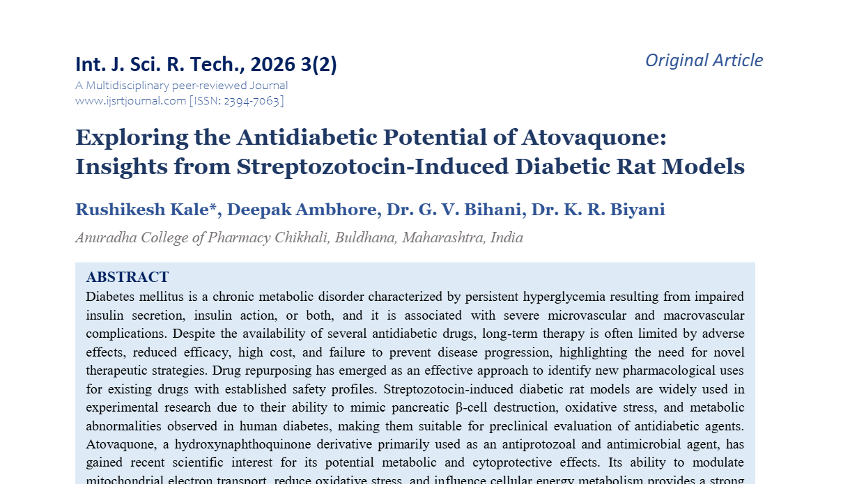 Exploring the Antidiabetic Potential of Atovaquone: Insights from Streptozotocin-Induced Diabetic Rat Models
