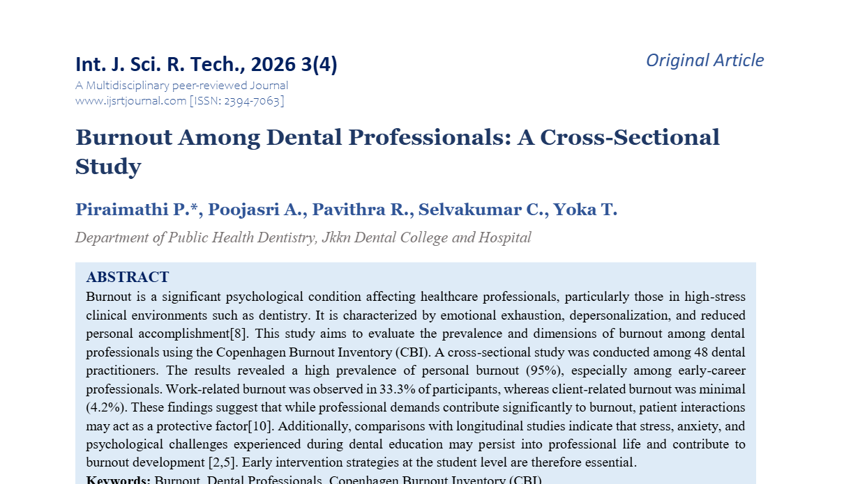 Burnout Among Dental Professionals: A Cross-Sectional Study