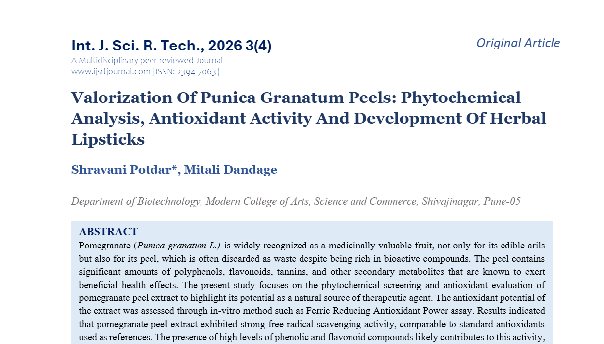 Valorization Of Punica Granatum Peels: Phytochemical Analysis, Antioxidant Activity And Development Of Herbal Lipsticks