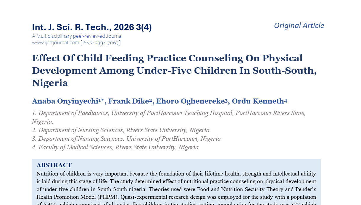 Effect Of Child Feeding Practice Counseling On Physical Development Among Under-Five Children In South-South, Nigeria