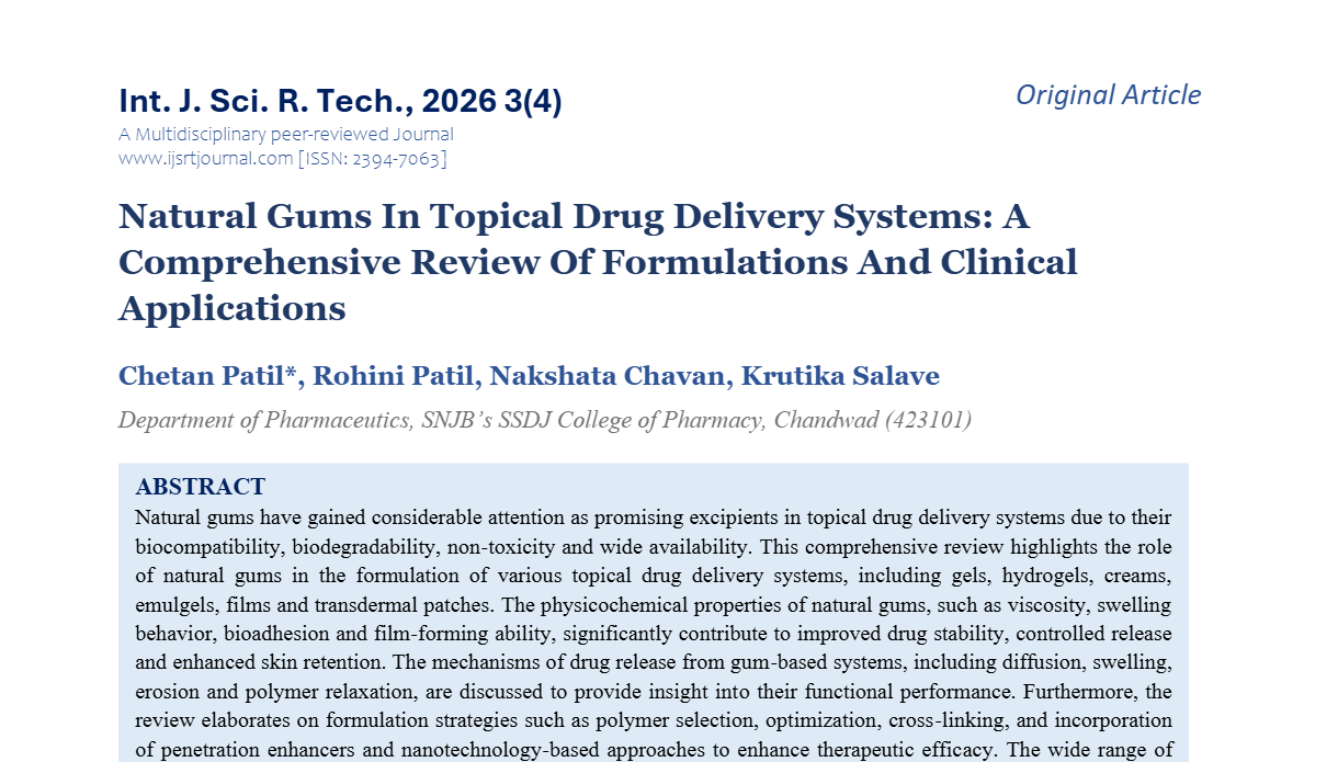 Natural Gums In Topical Drug Delivery Systems: A Comprehensive Review Of Formulations And Clinical Applications