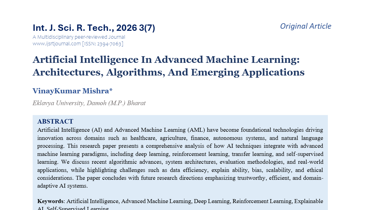 Artificial Intelligence In Advanced Machine Learning: Architectures, Algorithms, And Emerging Applications