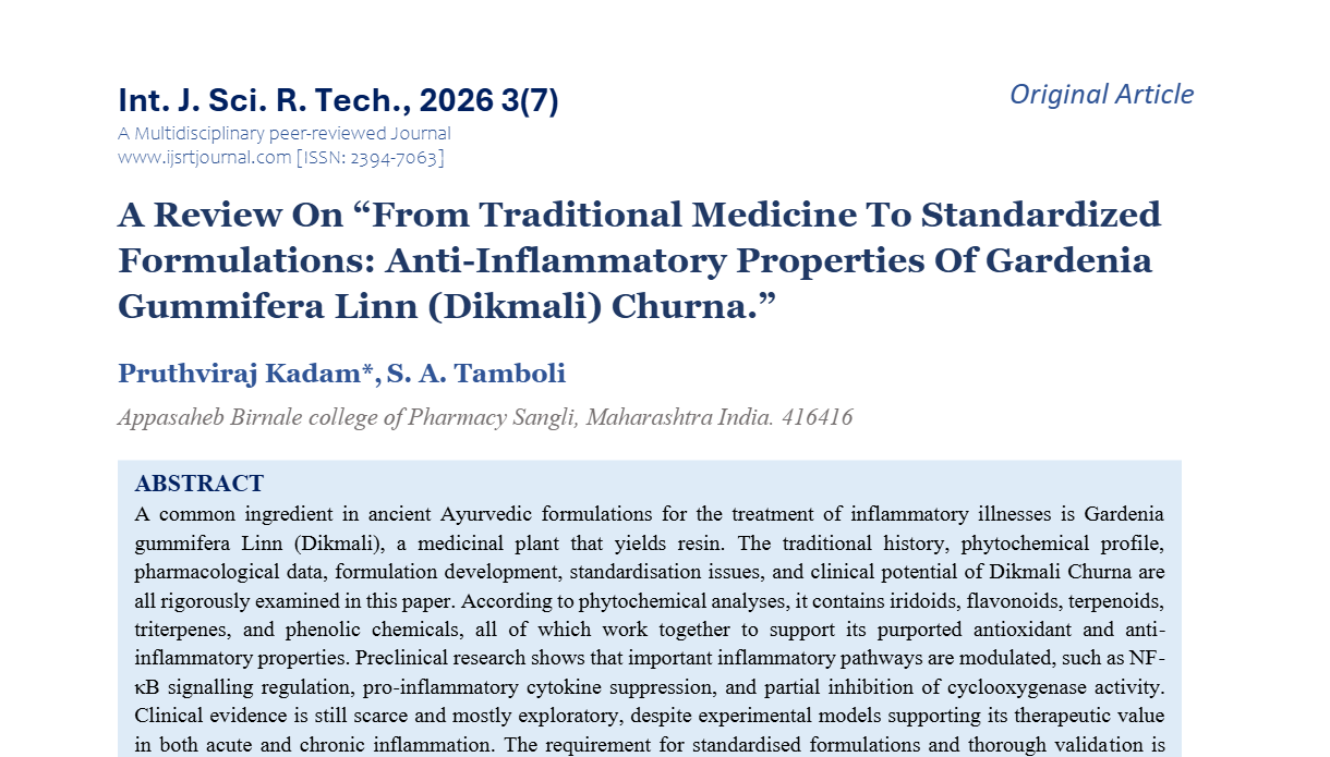 A Review On “From Traditional Medicine To Standardized Formulations: Anti-Inflammatory Properties Of Gardenia Gummifera Linn (Dikmali) Churna.”