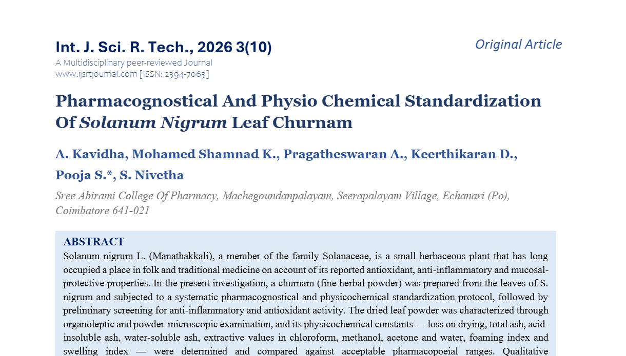 Pharmacognostical And Physio Chemical Standardization Of Solanum Nigrum Leaf Churnam