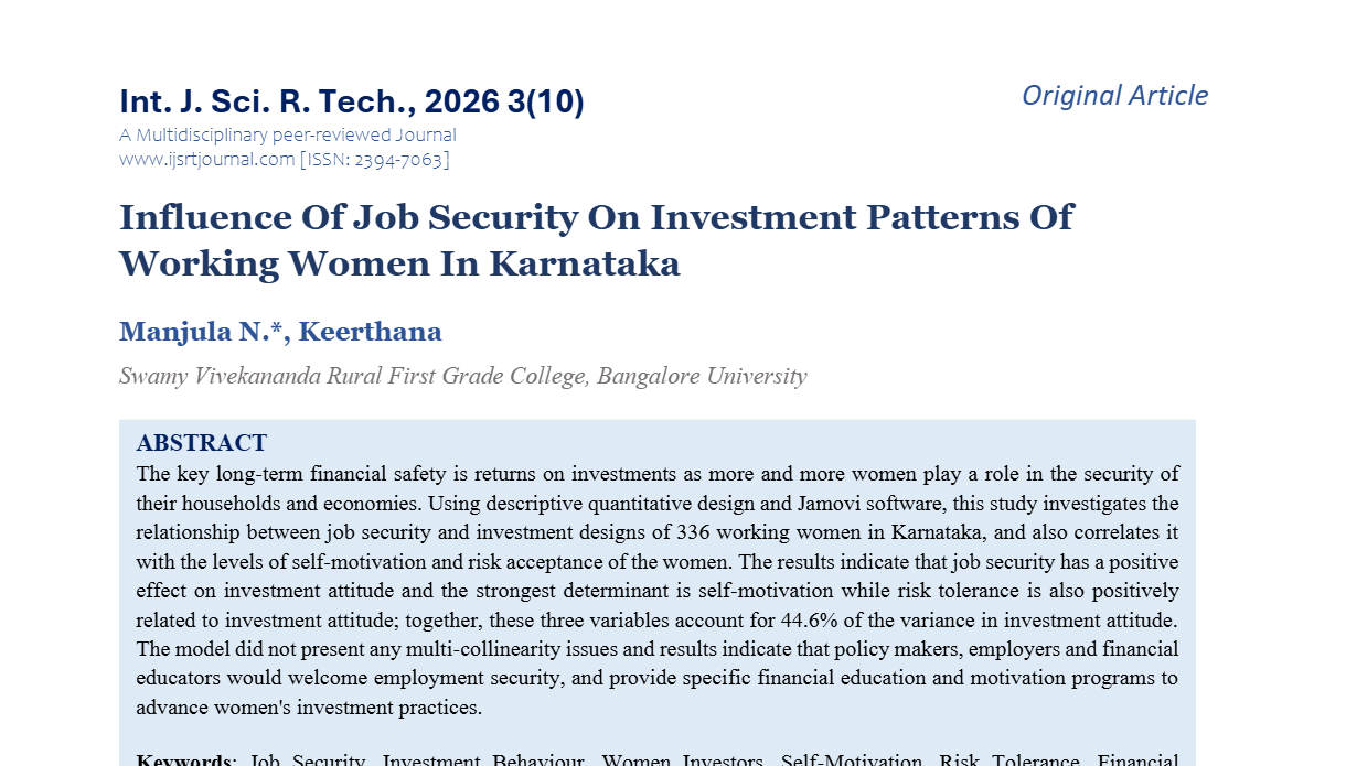 Influence Of Job Security On Investment Patterns Of Working Women In Karnataka