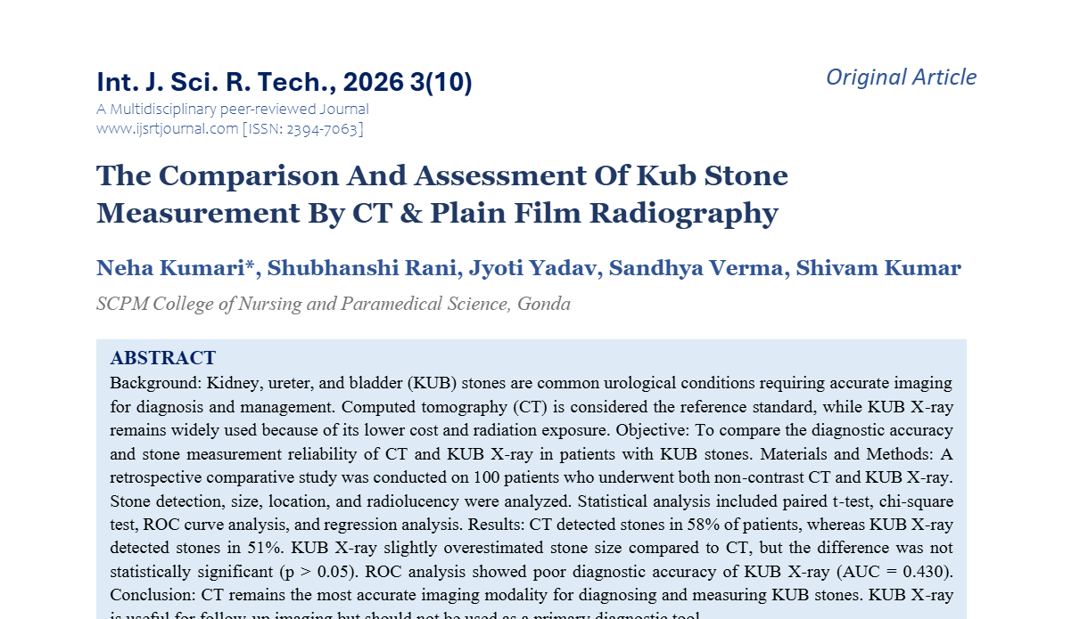The Comparison And Assessment Of Kub Stone Measurement By CT & Plain Film Radiography