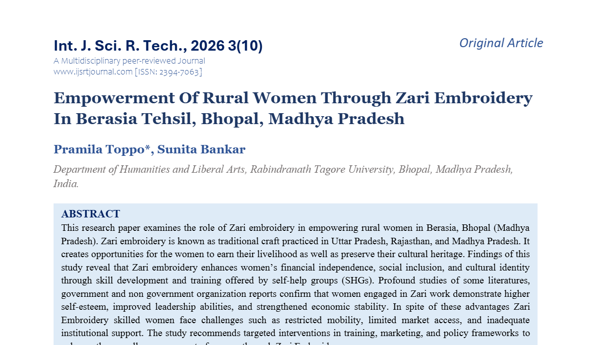 Empowerment Of Rural Women Through Zari Embroidery In Berasia Tehsil, Bhopal, Madhya Pradesh