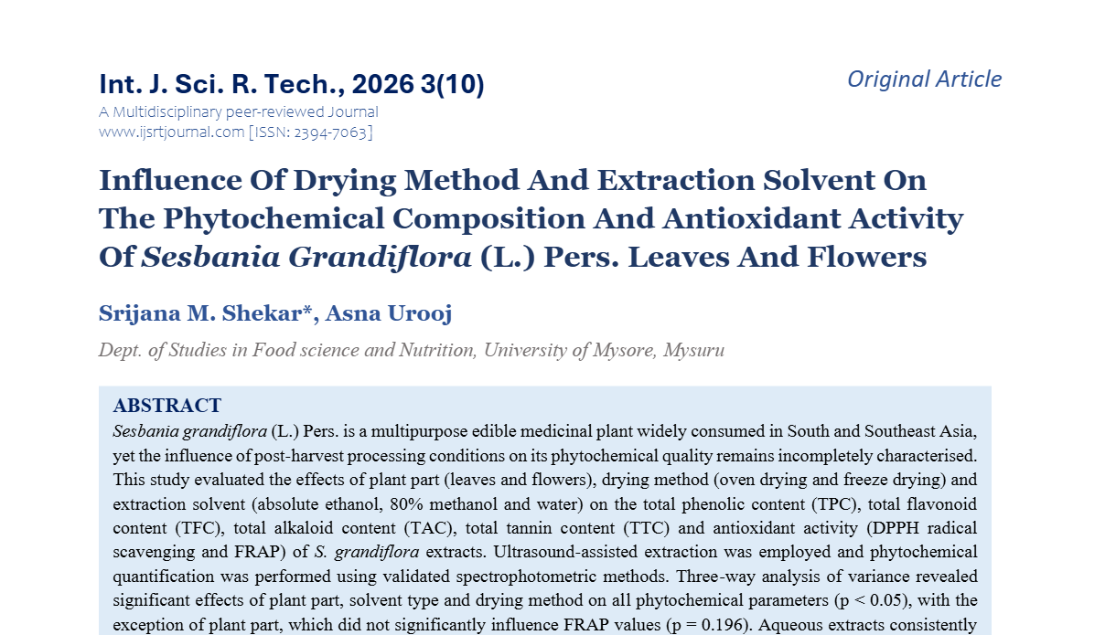 Influence Of Drying Method And Extraction Solvent On The Phytochemical Composition And Antioxidant Activity Of Sesbania Grandiflora (L.) Pers. Leaves And Flowers
