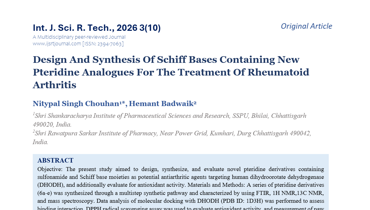 Design And Synthesis Of Schiff Bases Containing New Pteridine Analogues For The Treatment Of Rheumatoid Arthritis